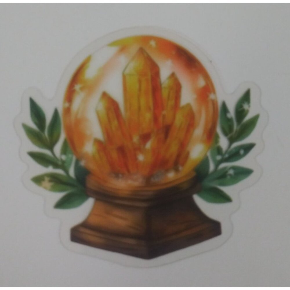 10/$10 Crystal Ball Of Golden Crystals Transparent Sticker 2.18" x 2.25" (AG)